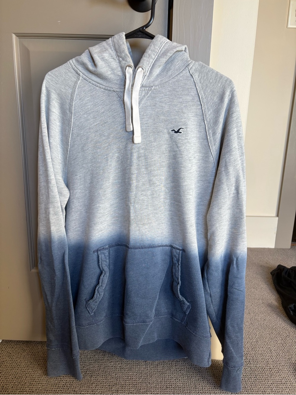 Hollister Men's Light Blue to Navy Ombre Hoodie